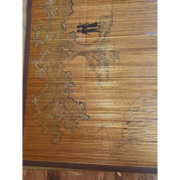 Vintage Bamboo Wall Hanging or rug With Nature Scene rectangle tree people READ - Picture 4 of 13